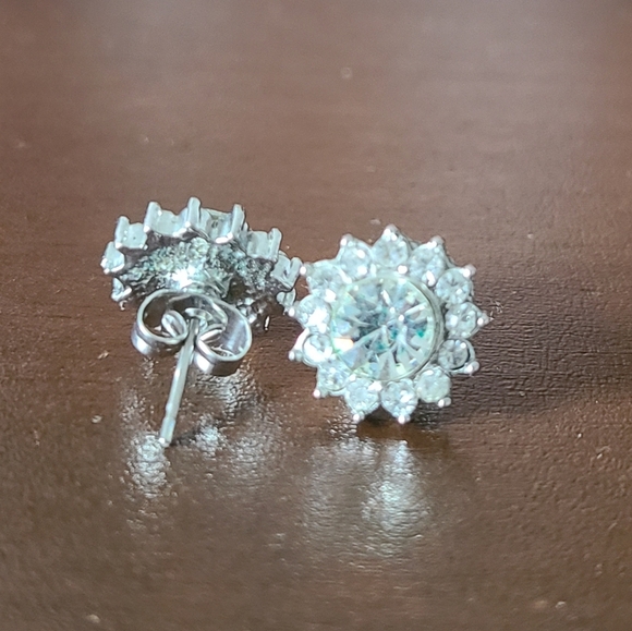 Silver Tone Rhinestone Starburst Earrings - Picture 2 of 2